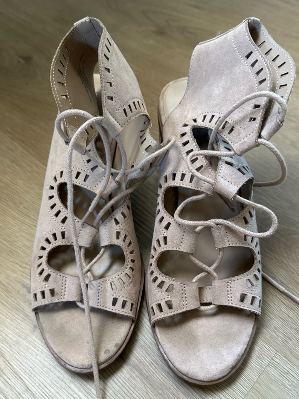 Massimo Blush Pink Suede Lace-Up Cutout Sandals
